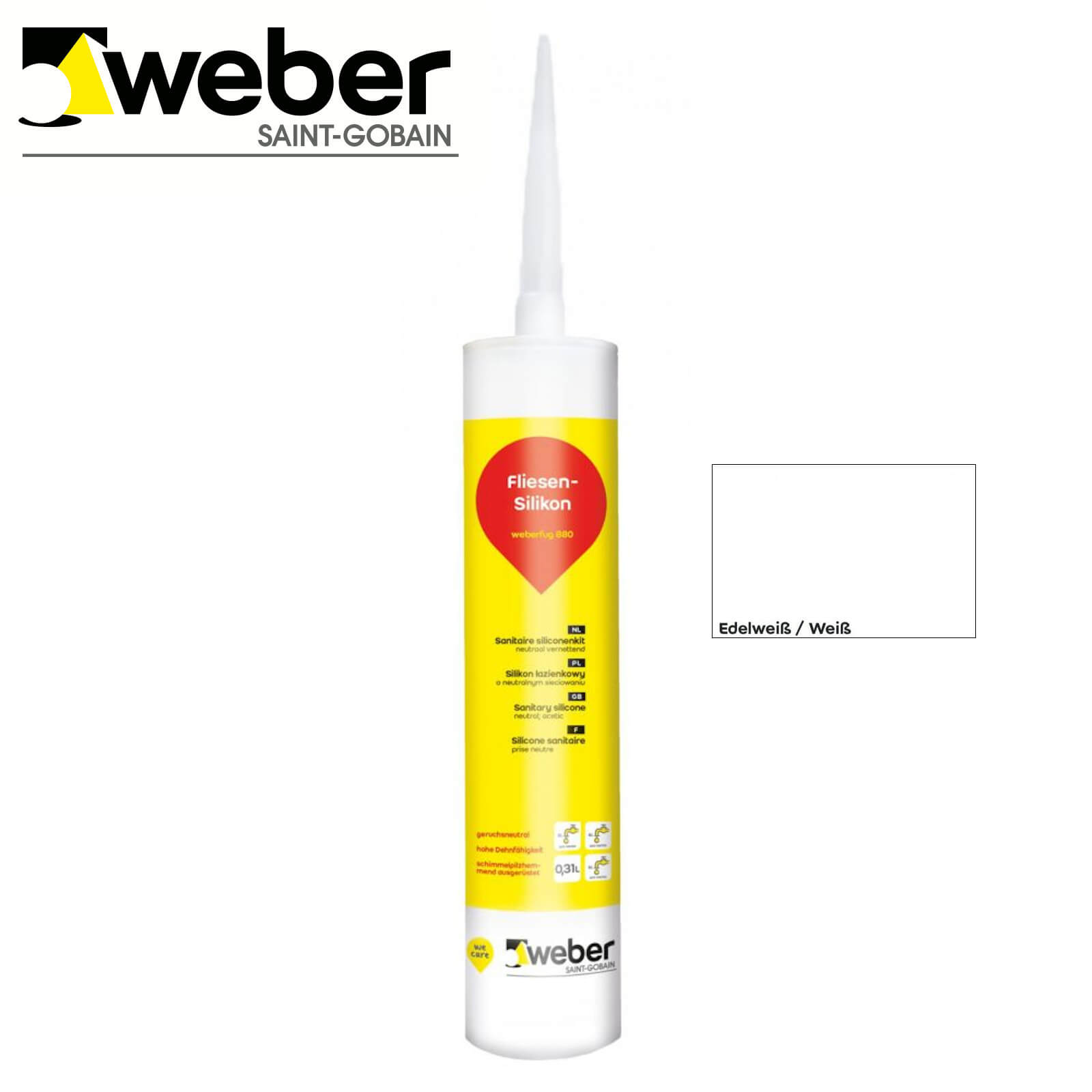 Sanitär Silikon weber.fug 880 EDELWEIß 310ml Kartusche schimmelpilzhemmend
