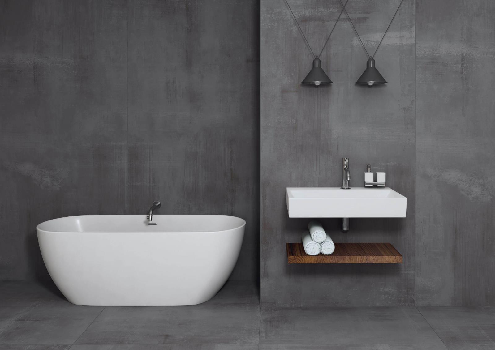 Fliesen Wand+Boden Interbau 80x80 BETONOPTIK STAHLOPTIK Cleveland FACTORY BLACK