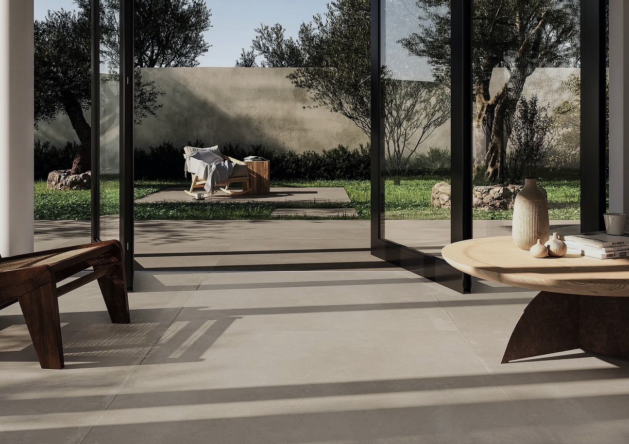 Terrassenplatten Gepadi 100x100x2 Nexos Stone Cappuccino Stein-Stahl-Betonoptik Feinsteinzeug