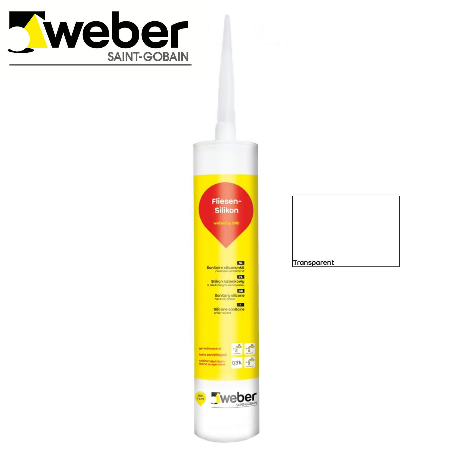 Sanitär Silikon weber.fug 880 TRANSPARENT 310ml Kartusche schimmelpilzhemmend