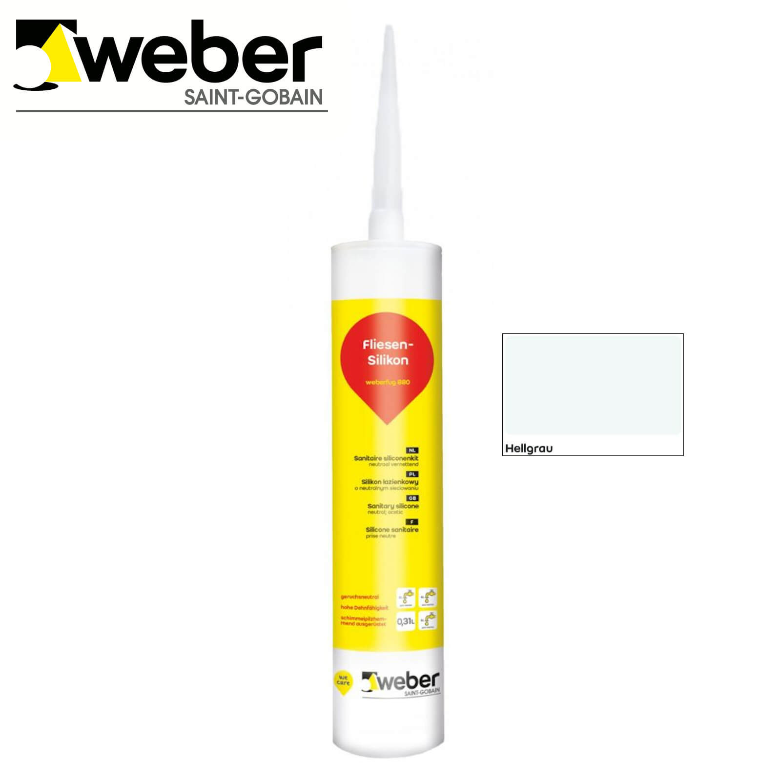 Sanitär Silikon weber.fug 880 HELLGRAU 310ml Kartusche schimmelpilzhemmend