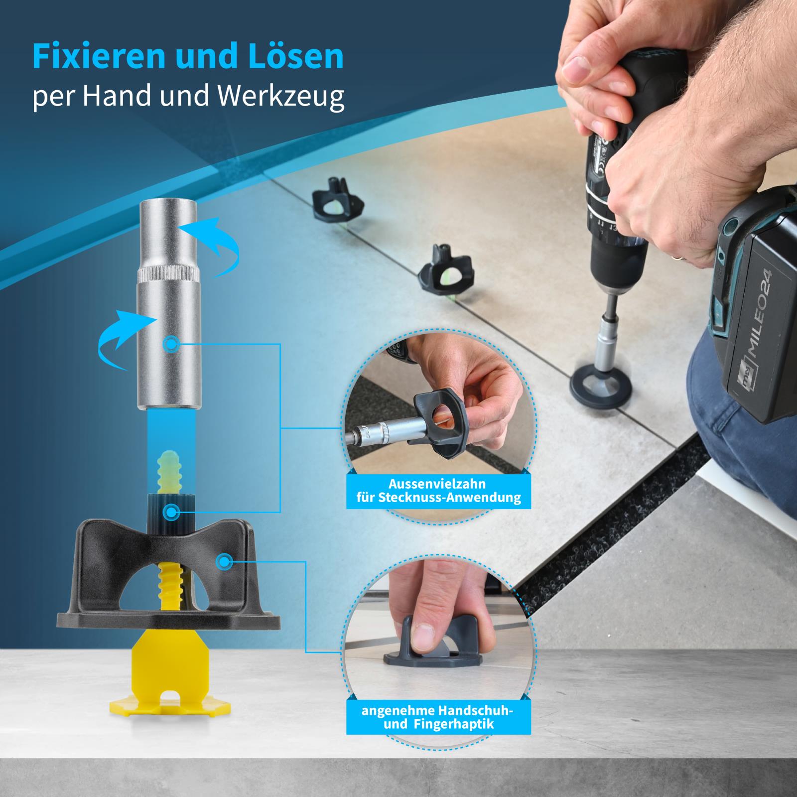 100 x 3 mm Gewindezuglaschen in Grün - Nivelliersystem für Fliesen