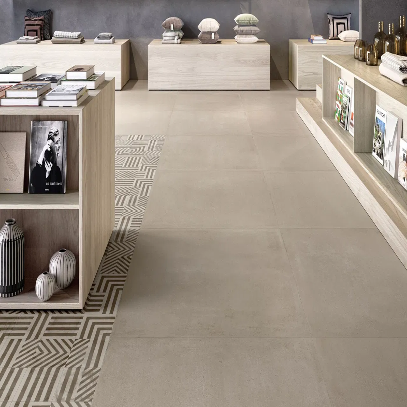 Fliesen Interbau Scandic Fjord Graubeige 80x80x0,8 cm Betonoptik Steinioptik Innen- Außenfliesen