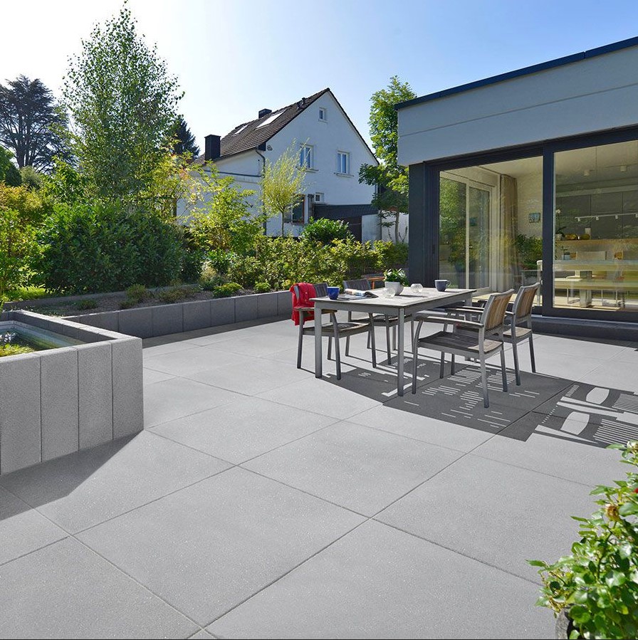 Terrassenplatten GEPADI 100x100x2 Absolute Grau matt Beton-Stein-Stahloptik Rektifiziert