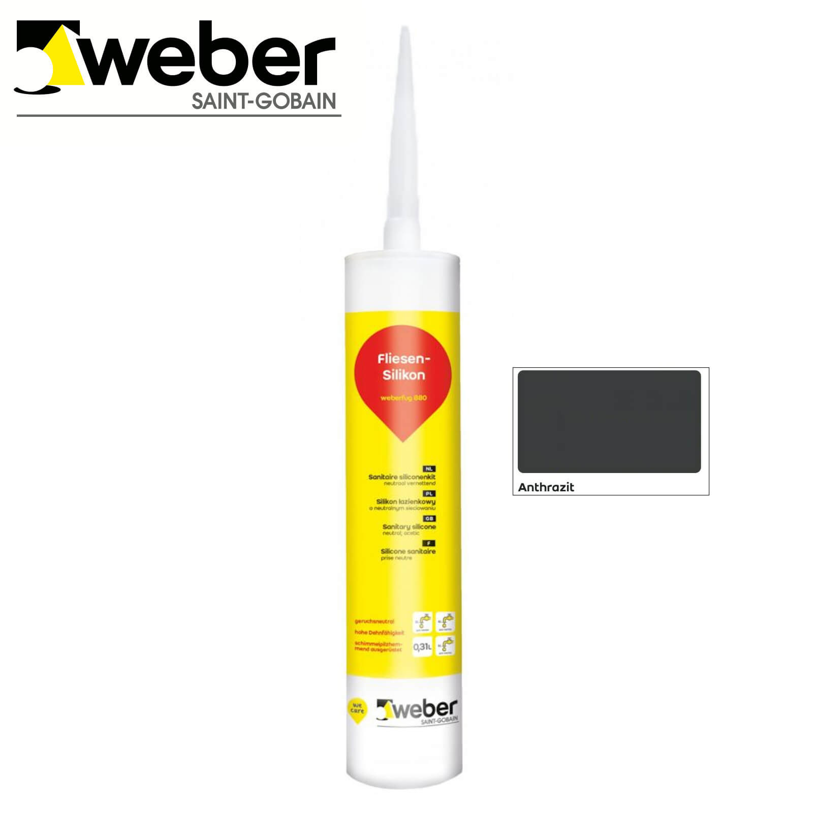 Sanitär Silikon weber.fug 880 ANTHRAZIT 310ml Kartusche schimmelpilzhemmend