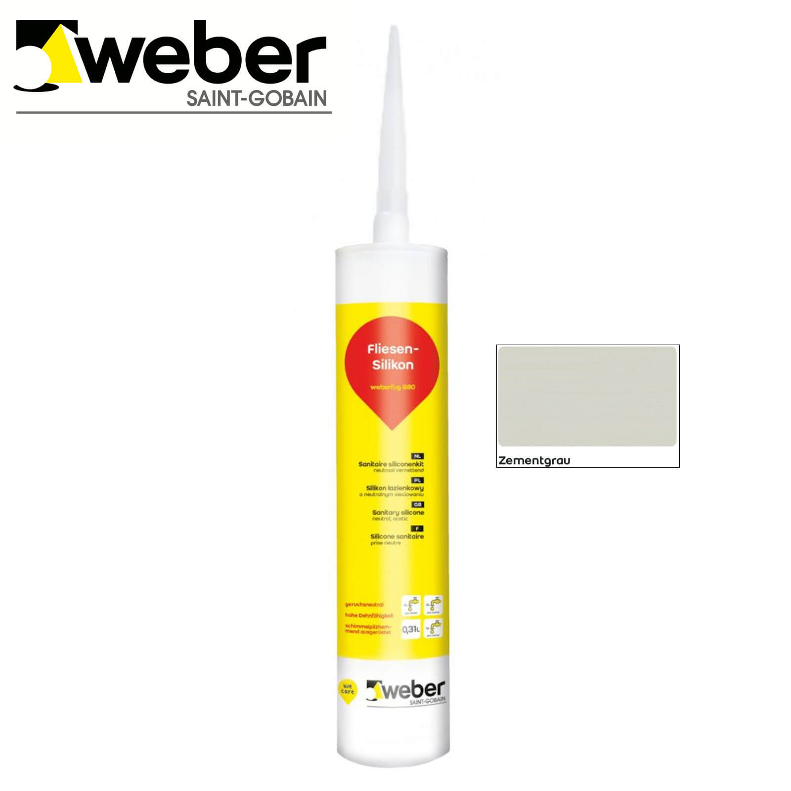 Sanitär Silikon weber.fug 880 ZEMENTGRAU 310ml Kartusche schimmelpilzhemmend