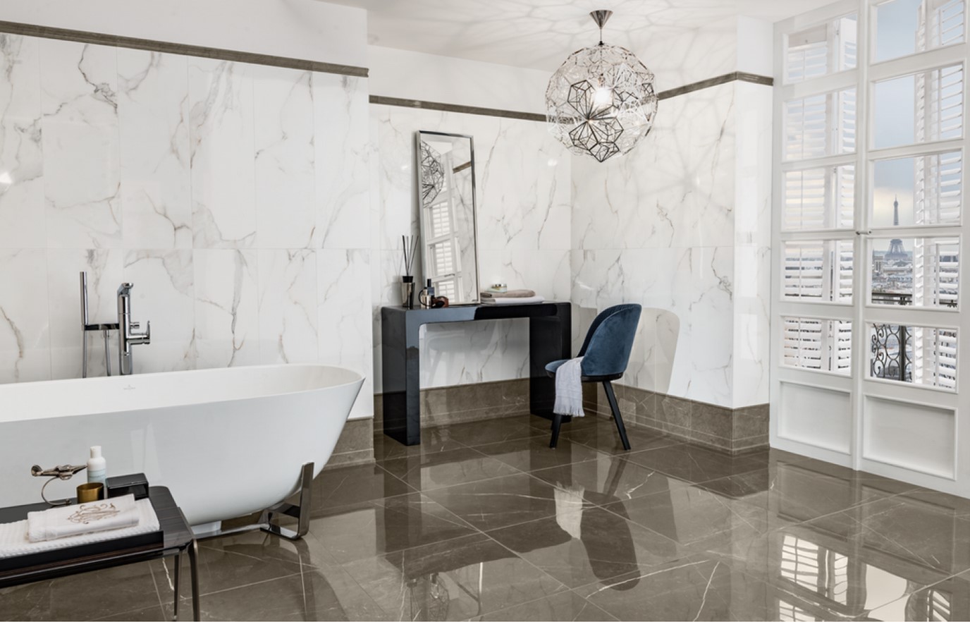 Villeroy & Boch Fliesen 30x90 Marmochic Excellence Grau/Weiß glänzend Steingut Rektifiziert
