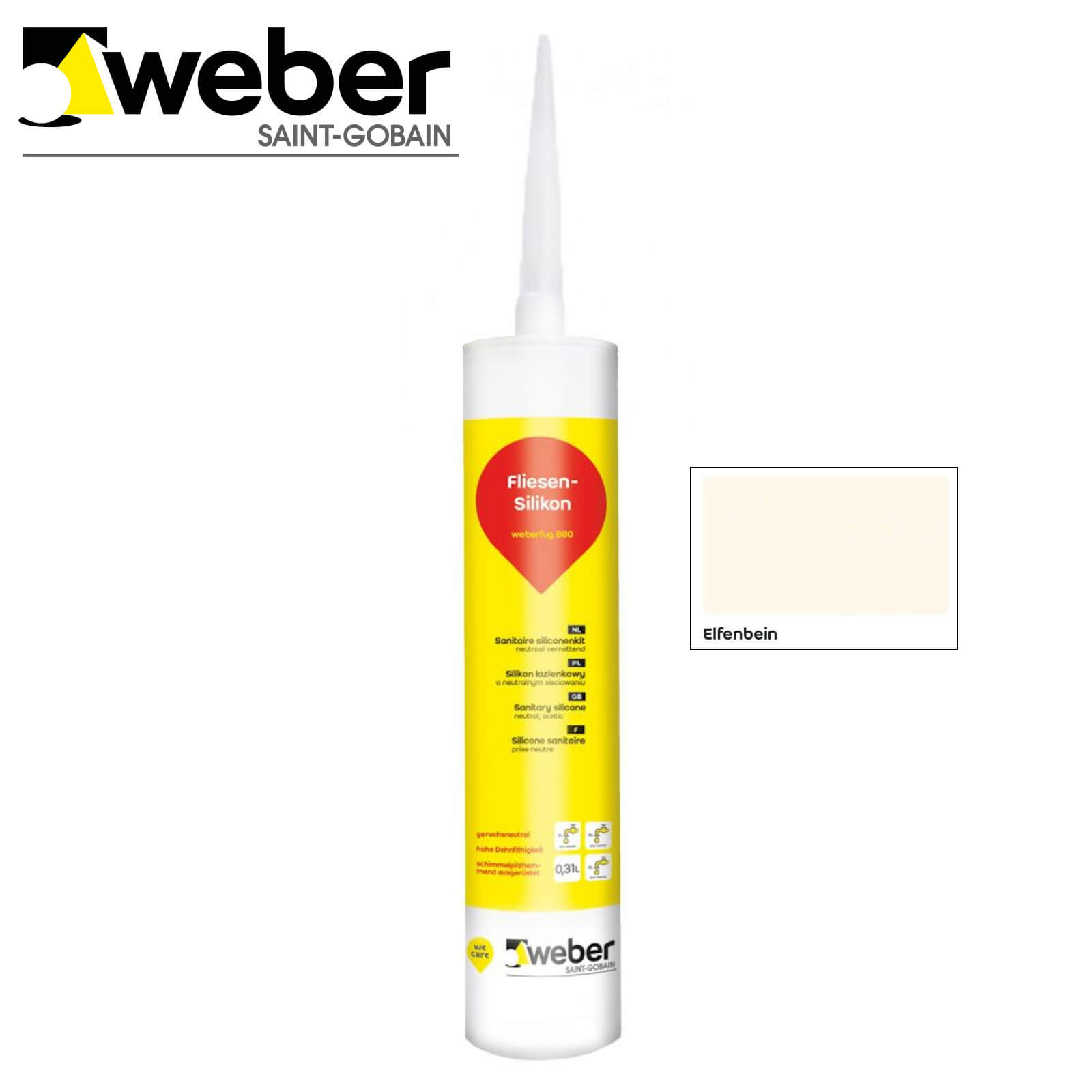 Sanitär Silikon weber.fug 880 ELFENBEIN 310ml Kartusche schimmelpilzhemmend