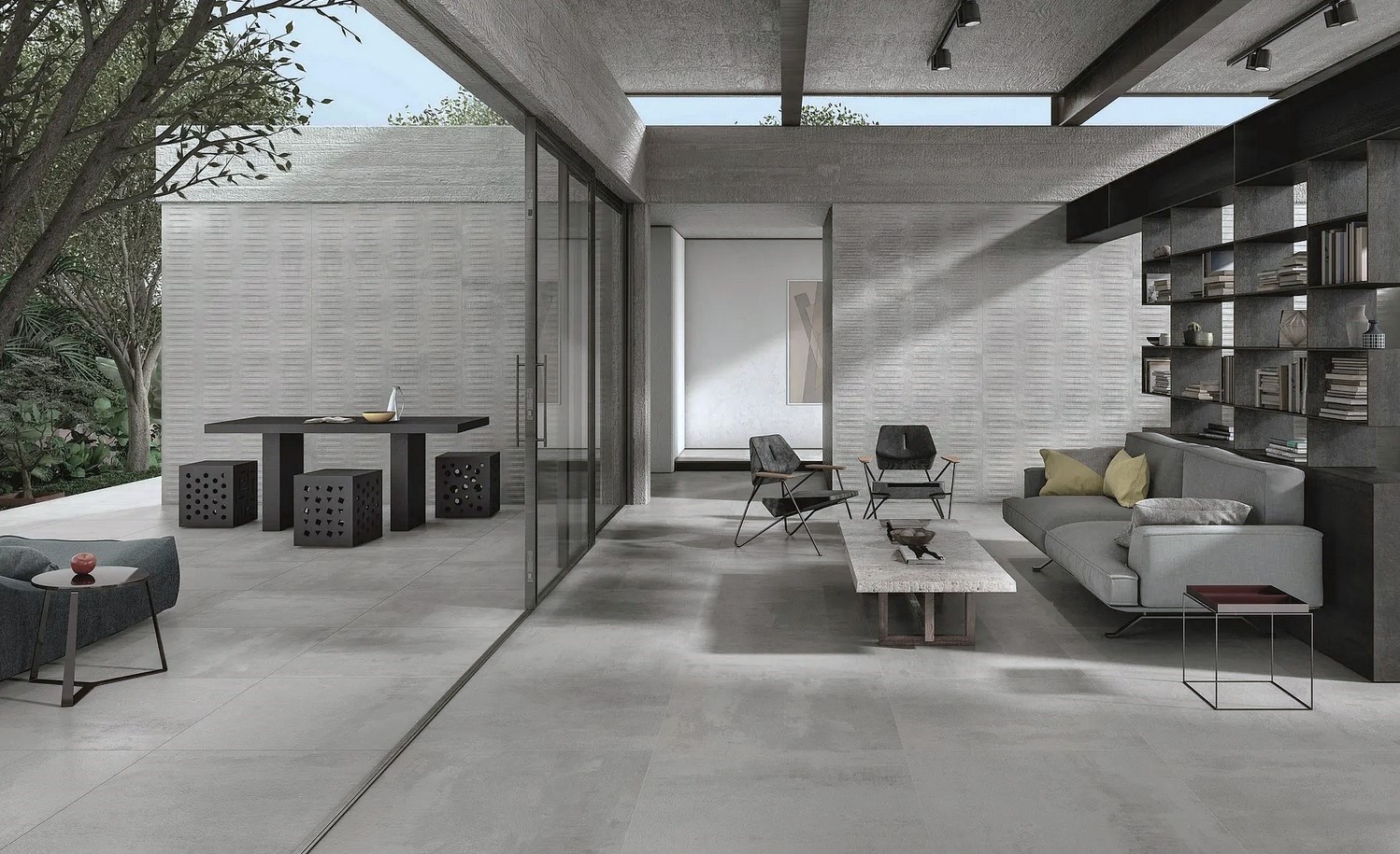 Terrassenplatten Gepadi 100x100x2 Nexos Stone Grau matt Beton-Stein-Stahloptik Feinsteinzeug