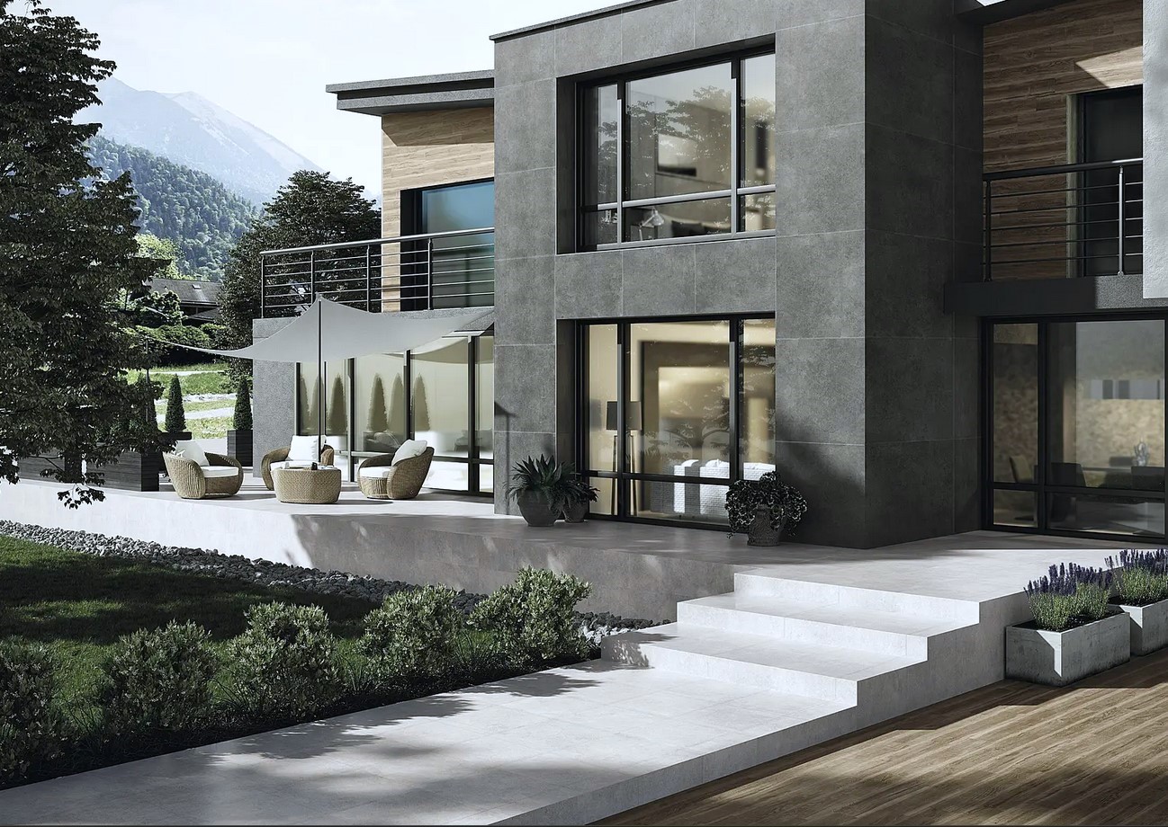 Terrassenplatten GEPADI 100x100x2 Absolute Grau matt Beton-Stein-Stahloptik Rektifiziert