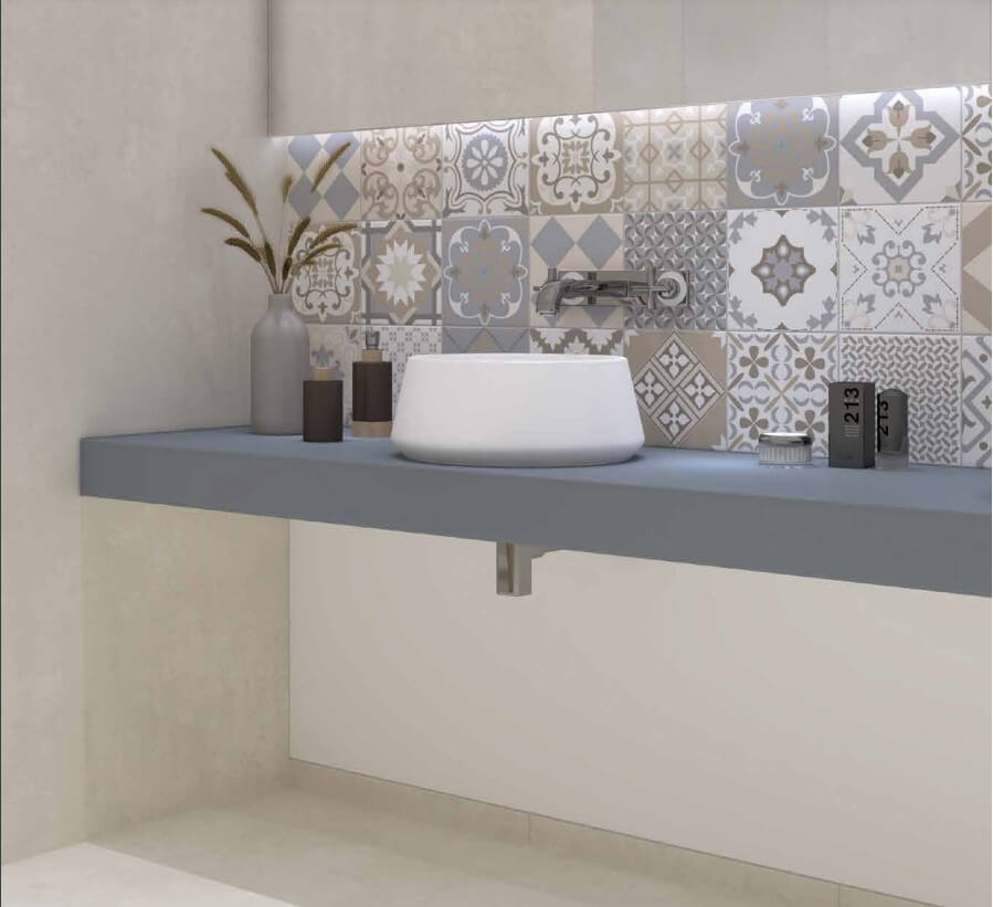 Interbau 20x20 Marlene Swing Blue Dekorset Wand-Boden-Fliesen