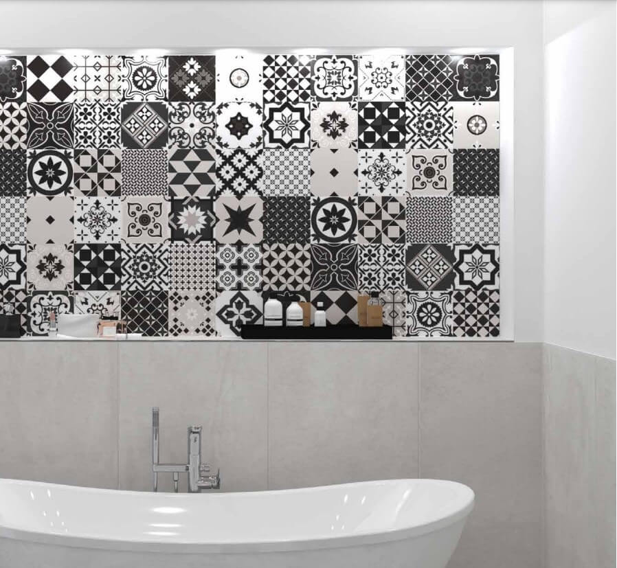 Interbau 260x120 Marlene Jazz Black Dekoriert Wand-Boden-Fliesen