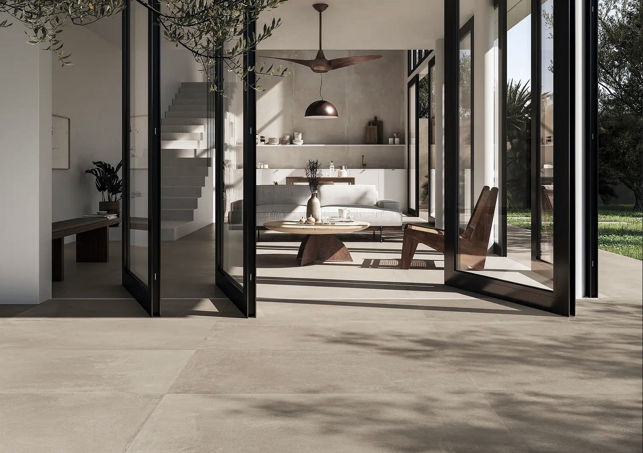 Terrassenplatten Gepadi 100x100x2 Nexos Stone Cappuccino Stein-Stahl-Betonoptik Feinsteinzeug