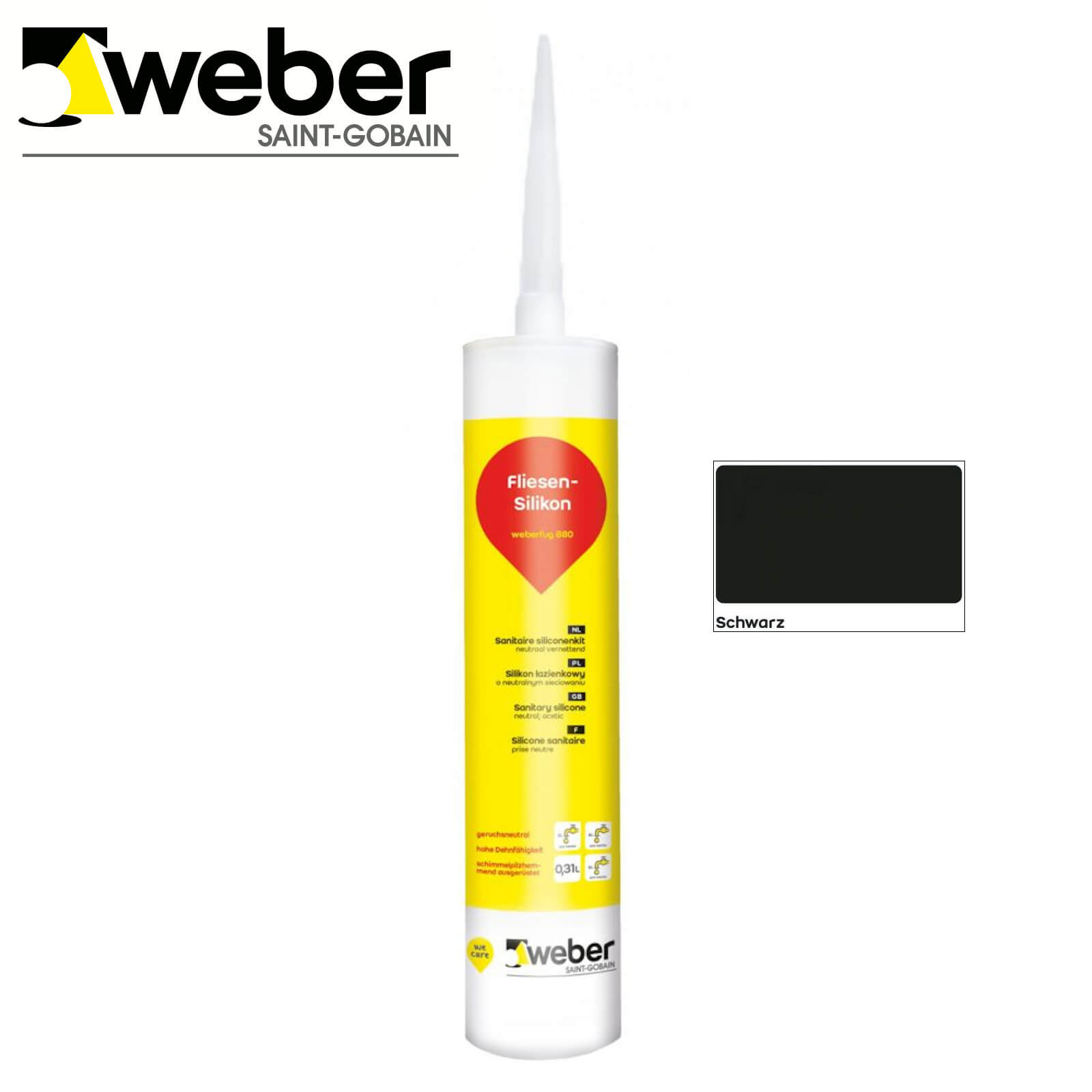 Sanitär Silikon weber.fug 880 SCHWARZ 310ml Kartusche schimmelpilzhemmend