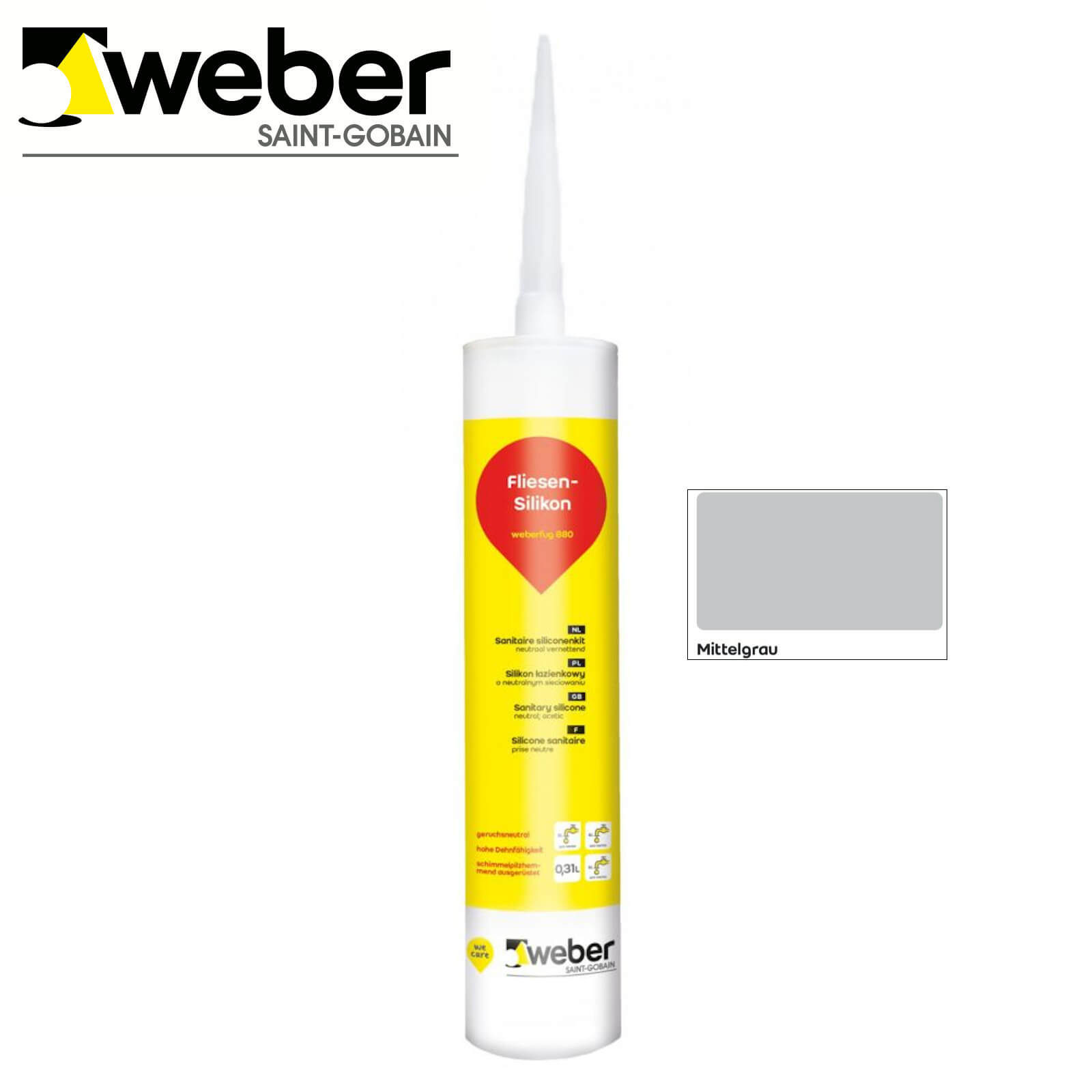 Sanitär Silikon weber.fug 880 MITTELGRAU 310ml Kartusche schimmelpilzhemmend