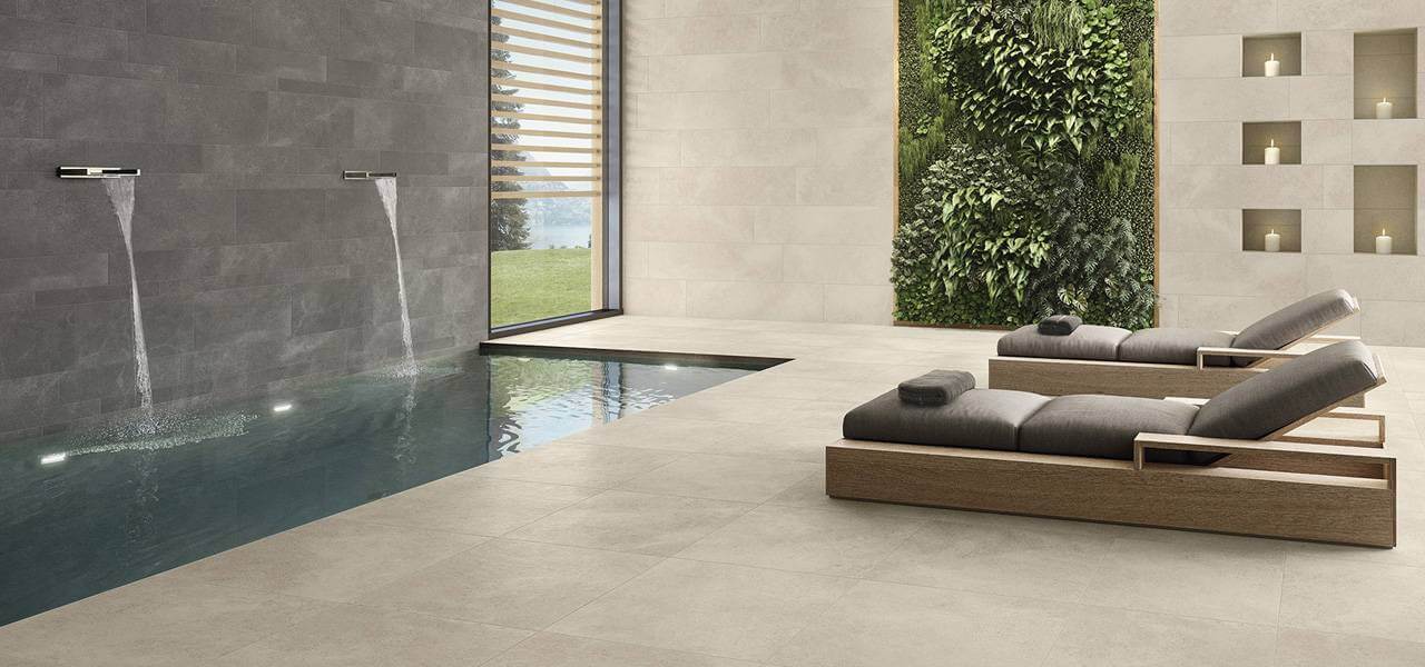 Fliesen Wand+Boden V&B 60x60 Stein-Beton-Optik Hudson White Sand Geläppt