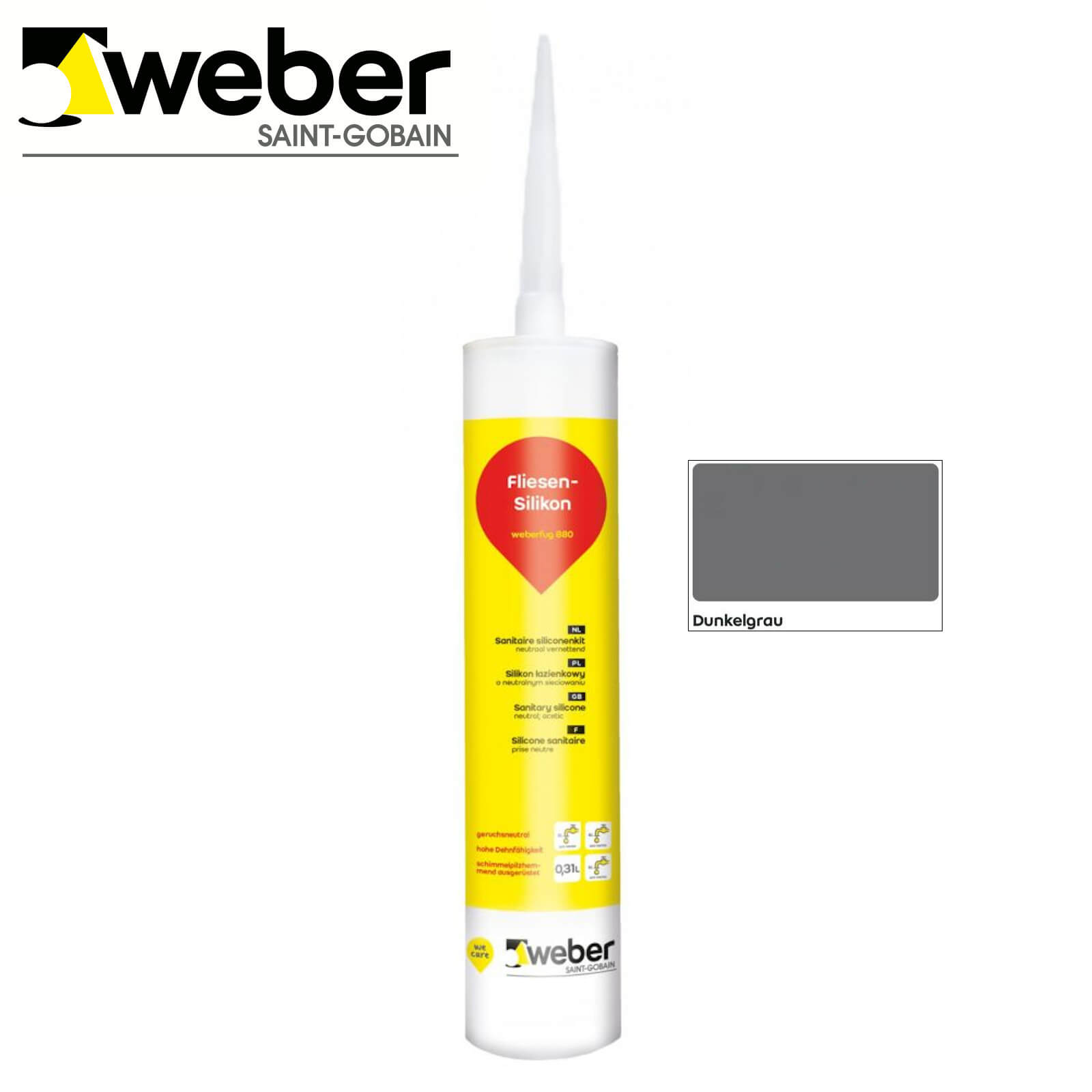 Sanitär Silikon weber.fug 880 DUNKELGRAU 310ml Kartusche schimmelpilzhemmend